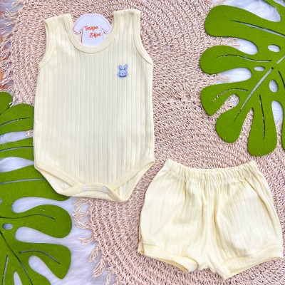 Conj. Body Regata e Short Canelado - Amarelo